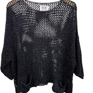 Brand Bazar Women's OS Black Metallic Open Crochet 2 Front Pocket Top